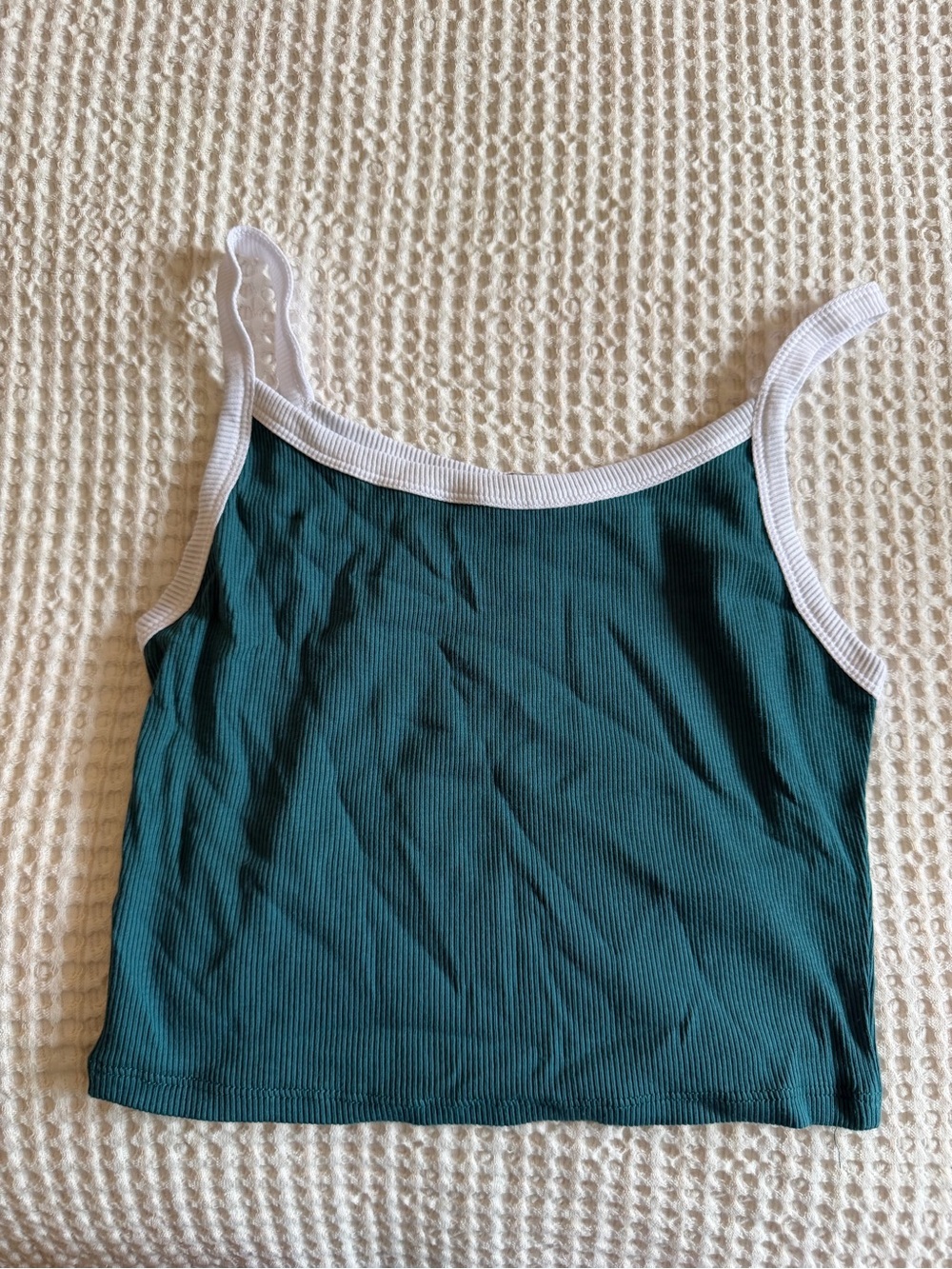 Tilly's Teal Ribbed Cami with White Trim